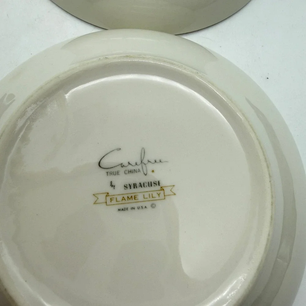 Syracuse China Flame Lily Vintage Cereal Soup Bowls Set of 2 MCM